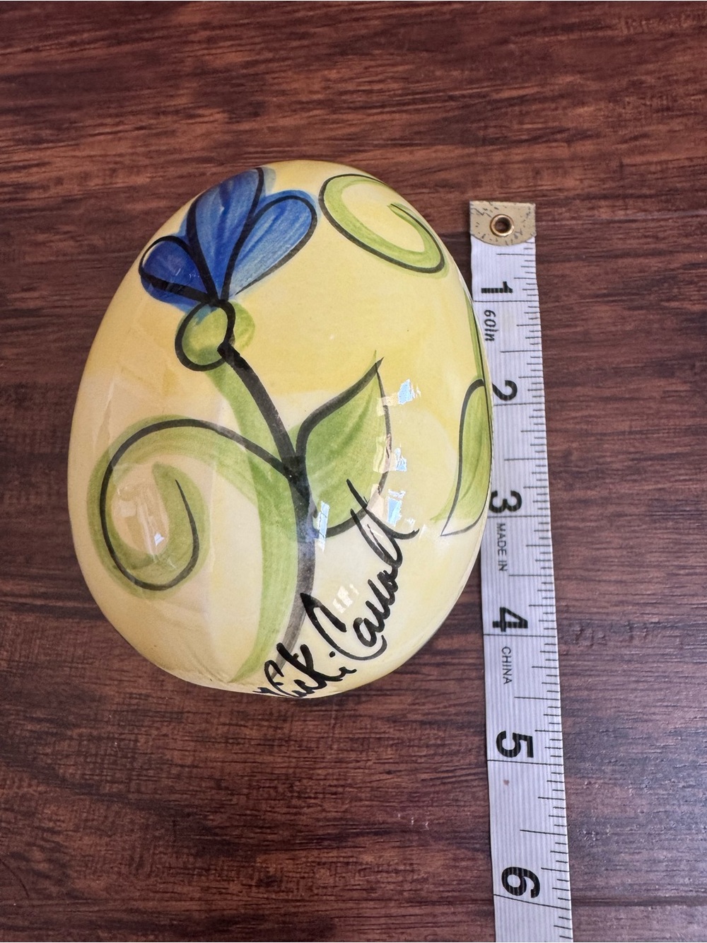 Vicki Carroll Hand-Painted Ceramic Decorative Egg with Blue Floral Design - Picture 5 of 6